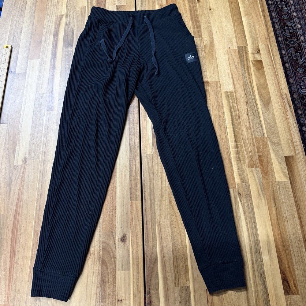 Alo Yoga Muse Sweatpants Women's XS/TP Ribbed Jogger Black Drawstring Stretch
